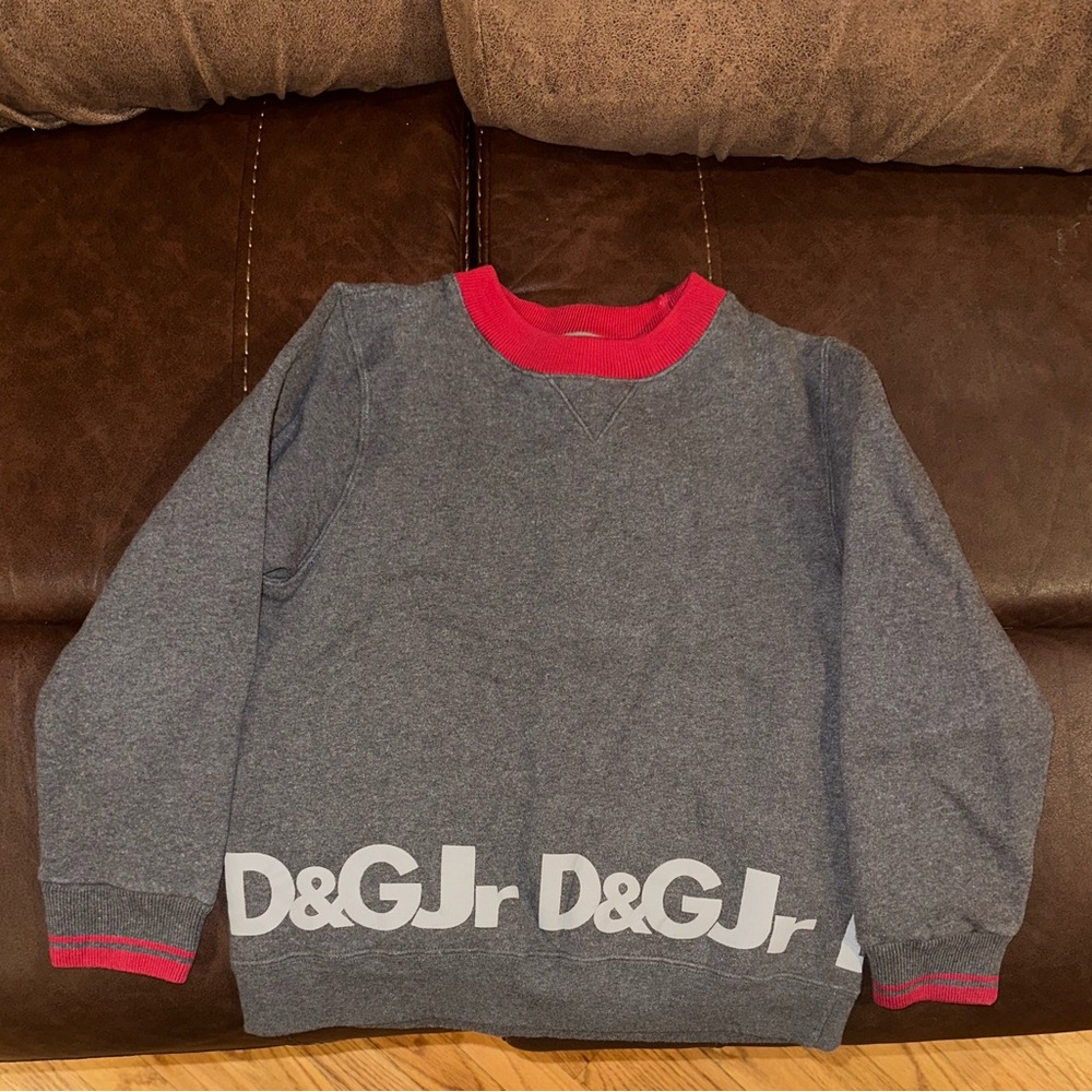 Boys D&G sweatshirt. Grey with red trim. Size 8  gently worn. Immaculate
